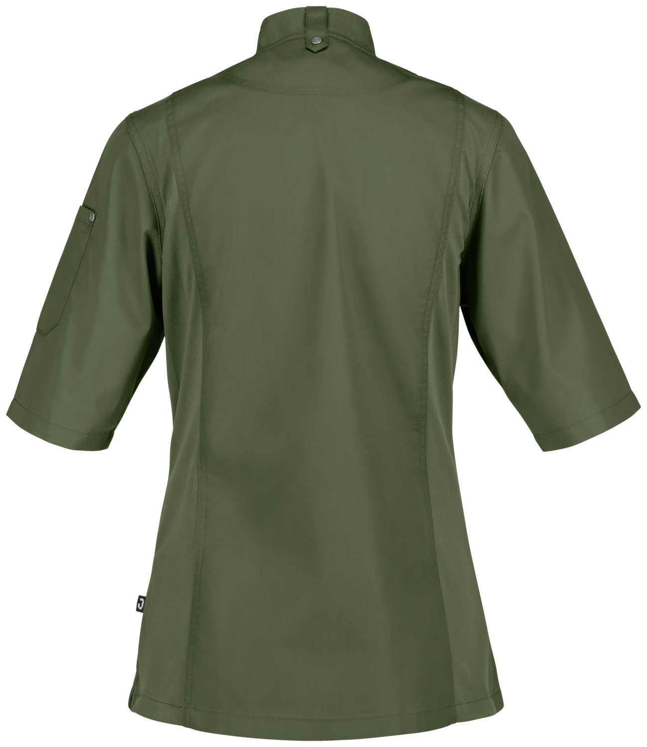 Jacket de Bucatar pentru femei Jobeline Carter i 30040122, Maneca Scurta, Amestec Poliester-Bumbac, Insertii de Plasa Respirabila, Guler Inantic, Culoare: Maslinie
