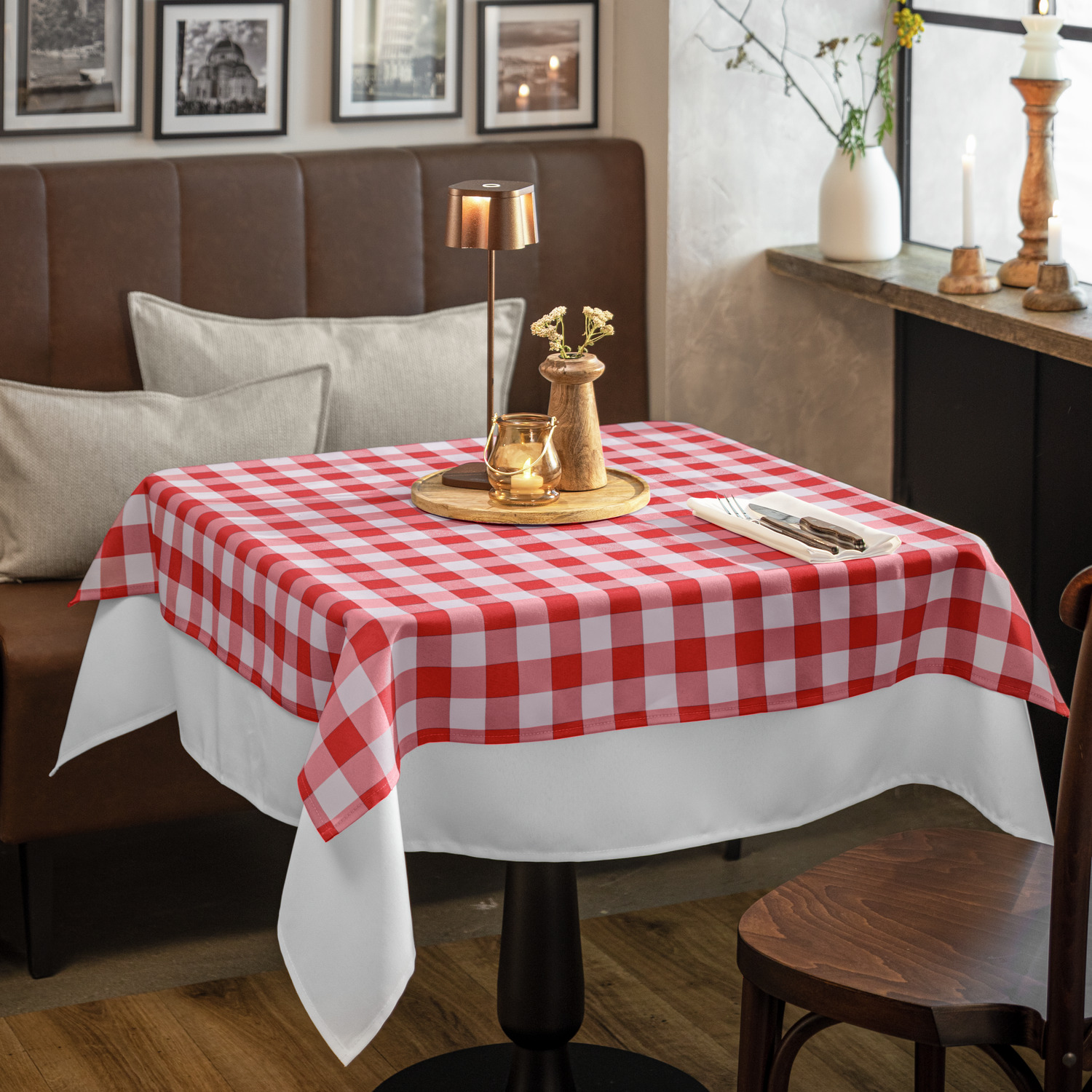 ERWIN M. LUSINI Countryline Square Tablecloth, 100x100 cm, 100% Polyester, Red Rustic Check Pattern, OEKO-TEX Standard 100, Durable and Easy Care
