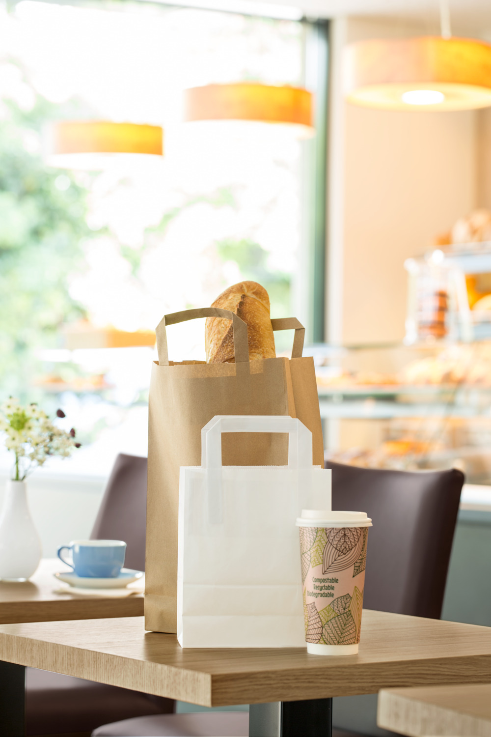 WIMEX Brown Kraft Paper Carry Bags with Flat Handles, 18 x 8 x 22 cm, 3 kg Load Capacity, Recyclable and Biodegradable, Pack of 250 Pieces
