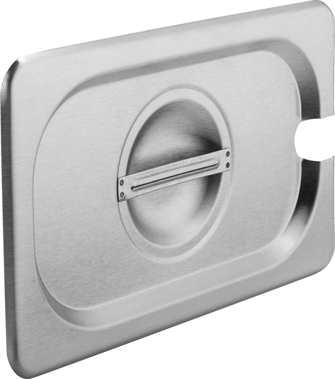 PULSIVA LUSINI Solutions GmbH GN lid 1/4 Profi with spoon recess GN-Deckel 1/4 Profi mit Löffelaussparung GN lid 1/4 Profi with spoon recess; GN 1/4, 26.5x16.2 cm (LxW); stainless steel GN-Deckel 1/4 Profi mit Löffelaussparung; GN 1/4, 26.5x16.2 cm (LxB); edelstahl Lid for GN containers Profi made of 18/0 chrome stainless steel. Medium-weight, robust quality. Dishwasher safe. Deckel für GN-Behälter Profi aus 18/0 Chrom-Edelstahl, rostfrei. Mittelschwere, robuste Qualität. Spülmaschinenfest.