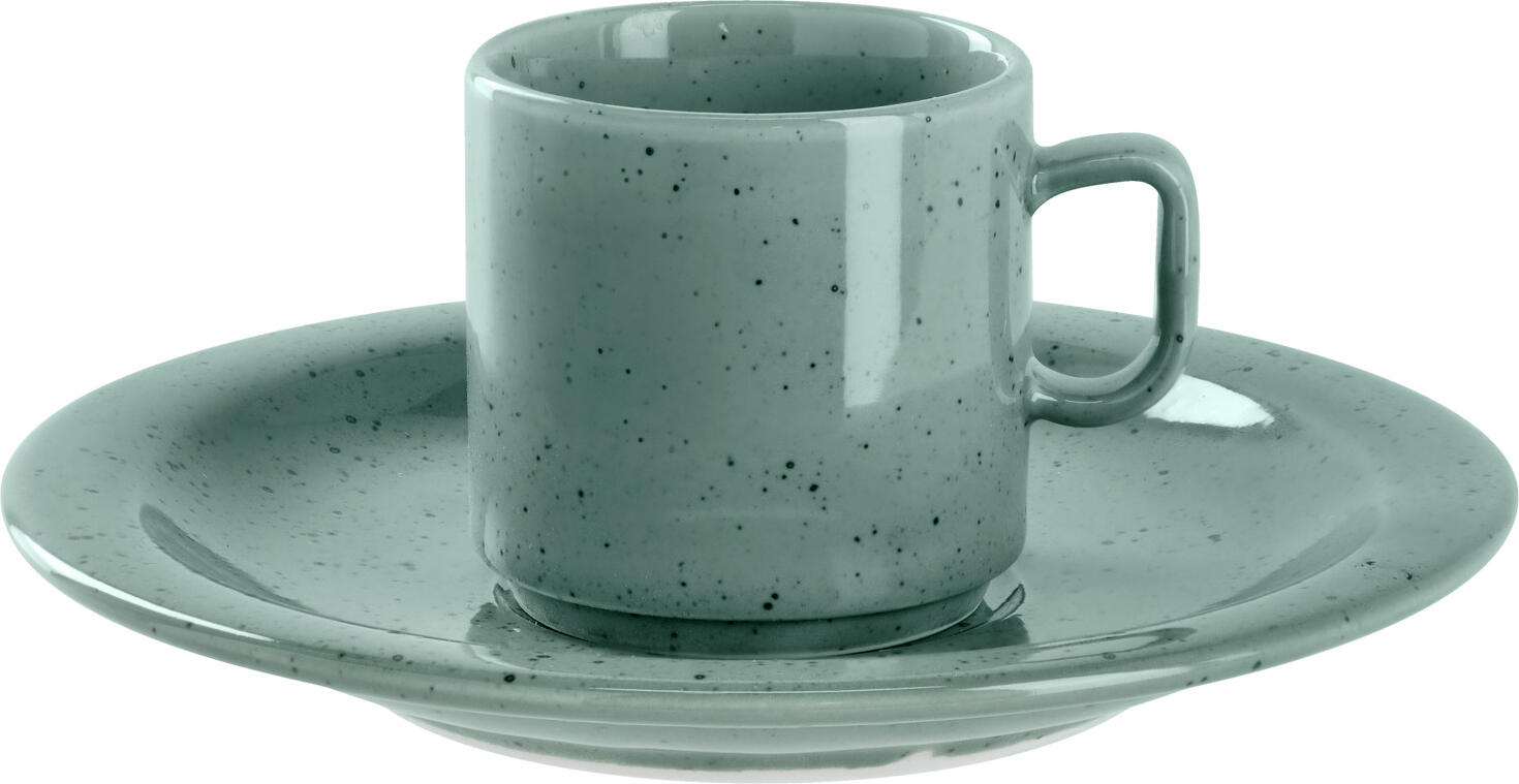 Set de 6 cești de espresso VEGA Alessia, 90ml, Porțelan, Turcoaz cu pete irregulare, Stivuibile, Sigure la Mașina de Spălat Vase și Cuptor cu Microunde