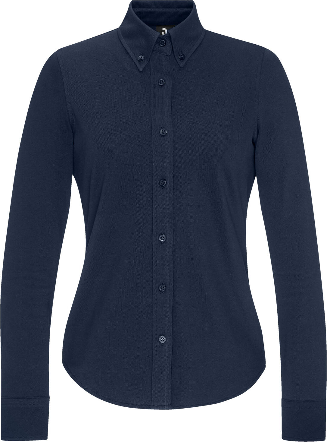 JOBELINE LUSINI Solutions GmbH Women's blouse Piqué long sleeve Damen Bluse Piqué Langarm Women's blouse Piqué long sleeve; Size 2XL; navy Damen Bluse Piqué Langarm; Kleidergröße 2XL; navy 95 % cotton, 5 % elastane. 40°C wash. Ladies' blouse made from high-quality polo piqué fabric. With a full-length button placket, button-down collar and classic sleeve cuffs. With an extra-long back and rounded hem. Back length: 68.5 cm for size S. 95 % Baumwolle, 5 % Elasthan. 40°-Wäsche. Damenbluse aus hochwertigem Polo-Piqué-Stoff. Mit durchgehender Knopfleiste, Button-Down-Kragen und klassischen Ärmelmanschetten. Mit extra langer Rückenlänge und abgerundetem Saum. Rückenlänge: 68,5 cm bei Gr. S
