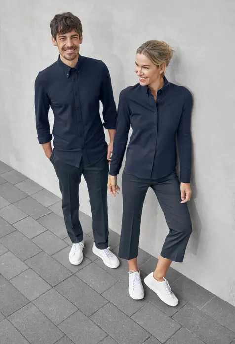 Bluza Jobeline pentru femei cu maneca lunga Pique 23.HDE.44540, material bumbac elastan tip polo, guler cu nasturi si croiala rotunjita, OEKO-TEX Standard 100