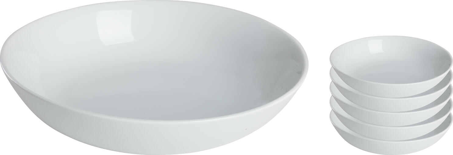Set de 6 farfurii adanci PULSIVA Copac, porțelan alb, design rotund fără margine, diametru 25.2 cm, capacitate 1140 ml, rezistente la cuptorul cu microunde si masina de spalat vase