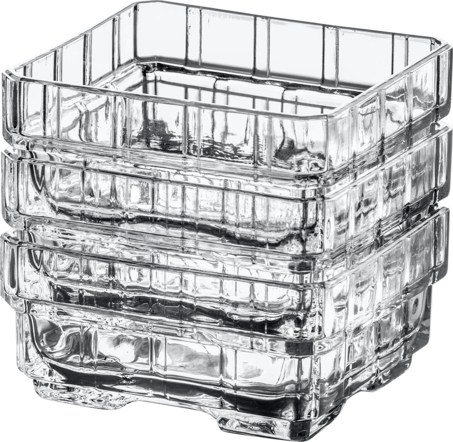 RCR Stack Crystal Glass Bowls Set of 6, 120ml, Transparent, Stackable Design with Anti-Limescale Drain System, Dishwasher Safe, 9.6x9.6x3.6cm