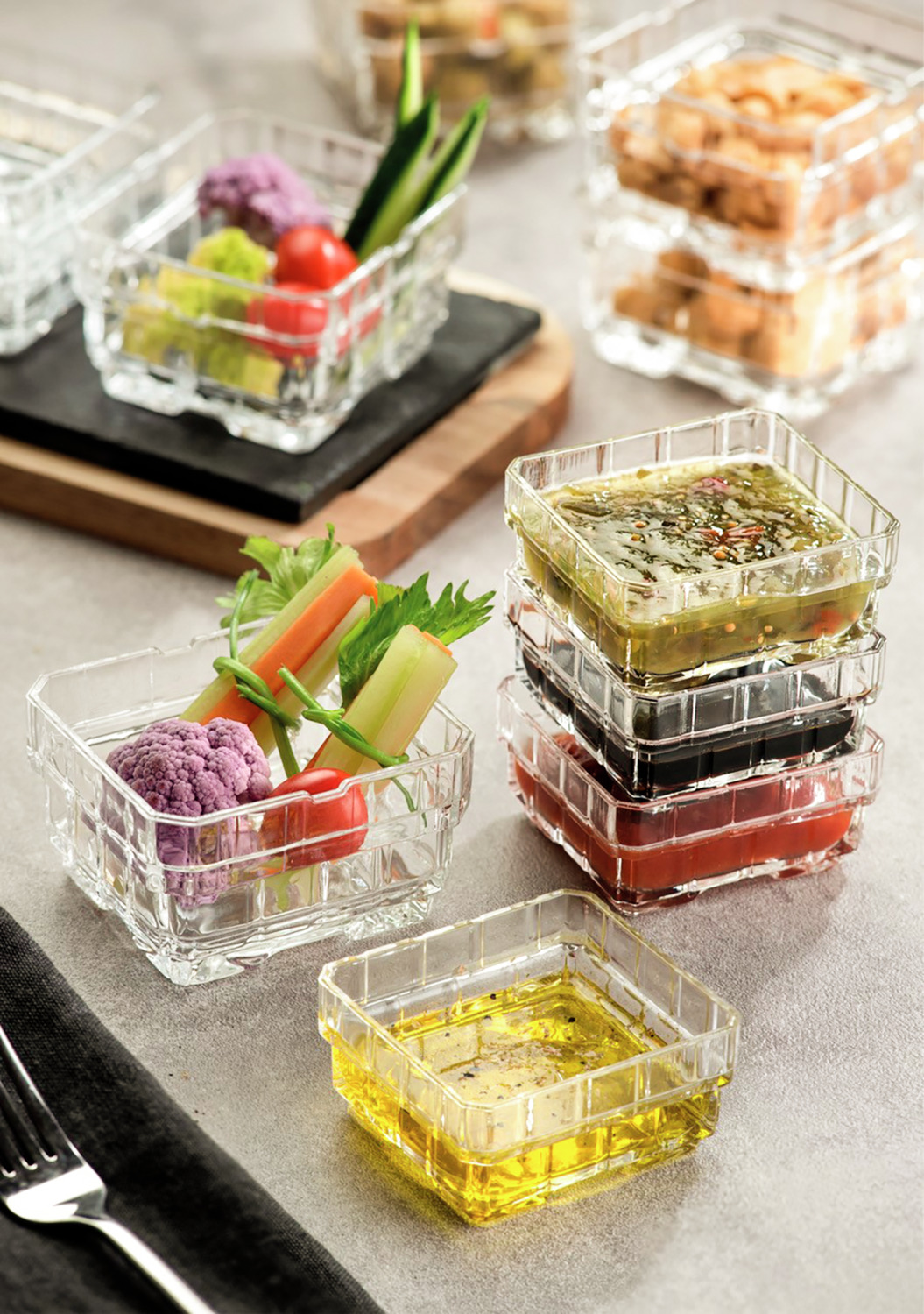 RCR Stack Crystal Glass Bowls Set of 6, 120ml, Transparent, Stackable Design with Anti-Limescale Drain System, Dishwasher Safe, 9.6x9.6x3.6cm