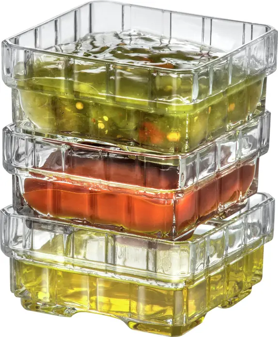 RCR Stack Crystal Glass Bowls Set of 6, 120ml, Transparent, Stackable Design with Anti-Limescale Drain System, Dishwasher Safe, 9.6x9.6x3.6cm