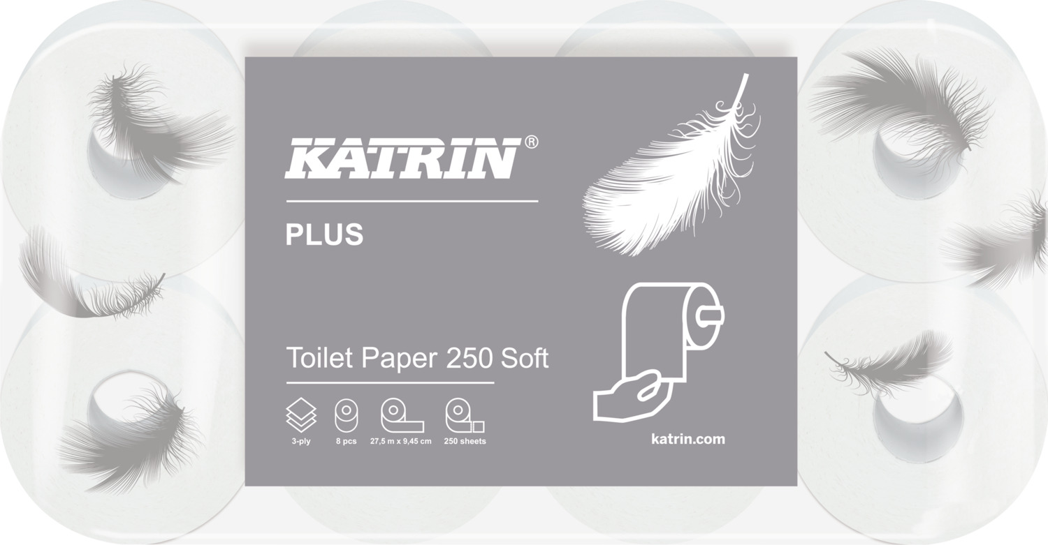 Katrin Metsä Tissue GmbH Toilet paper Classic 3-ply Toilettenpapier Classic 3-lagig Toilet paper Classic 3-ply; 9.4x11.5 cm (WxØ); white; 72 piece / pack Toilettenpapier Classic 3-lagig; 9.4x11.5 cm (BxØ); weiß; 72 Stück / Pack Robust toilet paper rolls made of 100% recycled paper, 3-ply, 250 sheets per roll, white. Strong, soft and absorbent for maximum comfort. Robuste Toilettenpapierrollen aus 100 % Recycling-Papier. 3-lagig, 250 Blatt pro Rolle, weiß. Stark, weich und saugfähig für maximalen Komfort.
