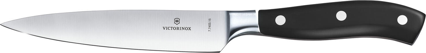 Victorinox Victorinox AG Chef's knife Grand Maître, straight Kochmesser Grand Maitre, gerade Chef's knife Grand Maître, straight; Blade length 15 cm, 29.5 cm (L); silver/black Kochmesser Grand Maitre, gerade; Klingenlänge 15 cm, 29.5 cm (L); silber/schwarz GRAND MAÎTRE RELIABLE CRAFTSMANSHIP LEADS TO ENJOYMENT - Forged from a single piece and evenly hardened - Perfect balance for comfort at work - Timeless, durable design Balance and equilibrium: this is the credo of the Grand Maître collection, which is appreciated by professional and amateur chefs alike. Each model in the popular series has been forged from a single forged from a single piece and evenly hardened. This manufacturing method guarantees a seamless transition from handle to blade and greater control and precision with every cut. The ergonomically shaped handle also offers optimum comfort over a long period of time. A kitchen tool that pays for itself every day. Handle material: Polyoxymethylene is robust, hard and retains its dimensional stability even at high temperatures. It is highly abrasion-resistant, can be sterilized and is suitable for temperatures up to 130°C. GRAND MAÎTRE ZUVERLÄSSIGE HANDWERKSKUNST FÜHRT ZUM GENUSS - Aus einem Stück geschmiedet und gleichmäßig gehärtet - Perfekte Balance für Komfort bei der Arbeit - Zeitloses, langlebiges Design Ausgewogenheit und Balance: Das ist das Credo der Grand Maître Kollektion, die Profi- und Hobbyköche gleichermaßen zu schätzen wissen. Jedes Modell der beliebten Serie wurde aus einem einzigen Stück geschmiedet und gleichmäßig gehärtet. Diese Fertigungsmethode garantiert einen nahtlosen Übergang vom Griff zur Klinge und höhere Kontrolle und Präzision bei jedem Schnitt. Außerdem bietet der ergonomisch geformte Griff auch über lange Zeit optimalen Komfort. Ein Küchenwerkzeug, das sich täglich bezahlt macht. Material Griff: Polyoxymethylen ist robust, hart und behält seine dimensionale Stabilität auch bei hohen Temperaturen bei. Es ist sehr abriebfest, kann sterilisiert werden und ist für Temperaturen bis zu 130 °C geeignet.