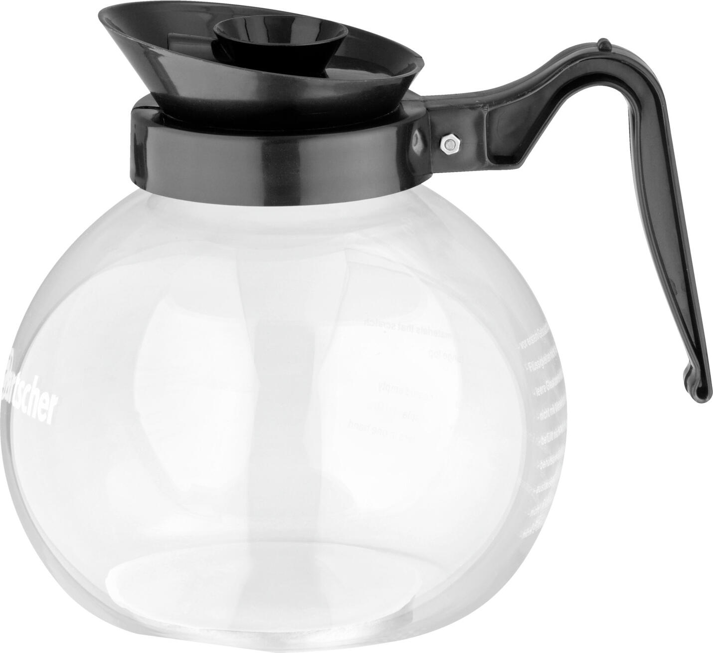Bartscher Bartscher GmbH Replacement coffee pot Ersatz-Kaffeekanne Replacement coffee pot; 16.5 cm (Ø); transparent Ersatz-Kaffeekanne; 16.5 cm (Ø); transparent Suitable for coffee machine Contessa 1000. Glass jug, content 1,8 liters, incl. lid. Dishwasher safe. Passend zur Kaffeemaschine Contessa 1000. Glaskanne, Inhalt 1,8 Liter, inkl. Fülldeckel. Spülmaschinenfest.