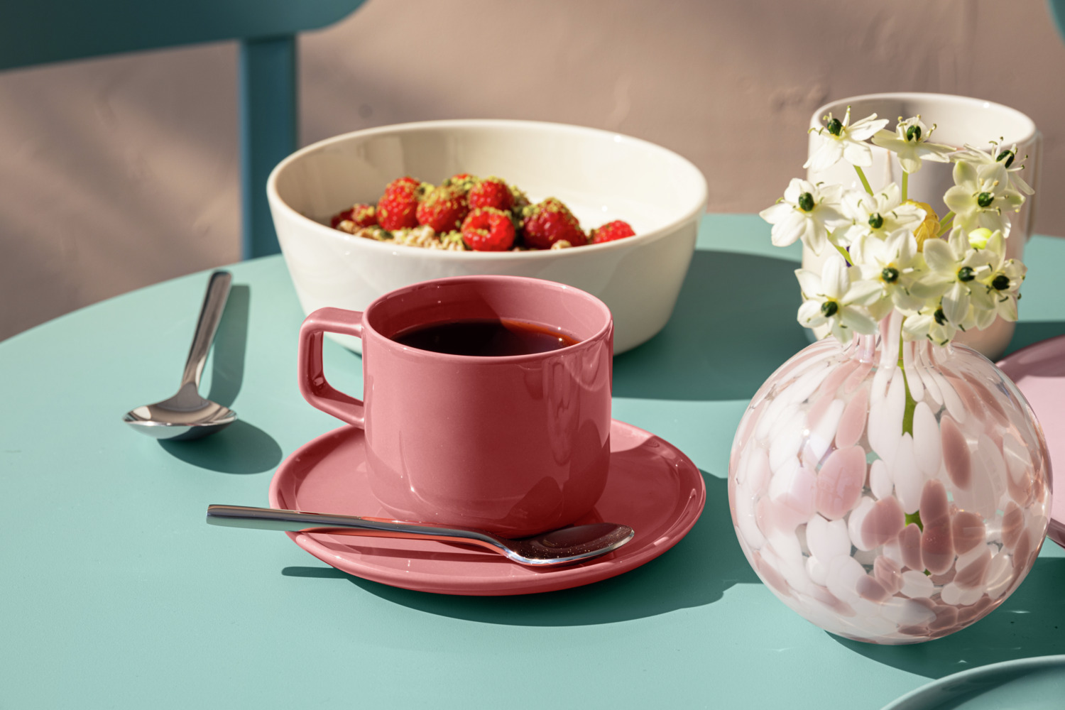 VEGA Alegria Porcelain Coffee Saucers, 15 cm Diameter, Light-red, Dishwasher and Microwave Safe, Set of 6