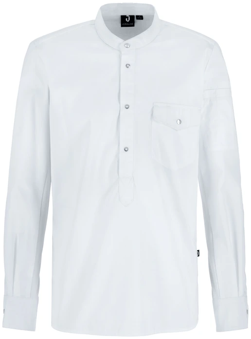 Jobeline Luca Men's Long-Sleeved Chef's Shirt, 65% Polyester 35% Cotton, White, Straight Cut with Snap Button Placket and Piqué Elastic Sections