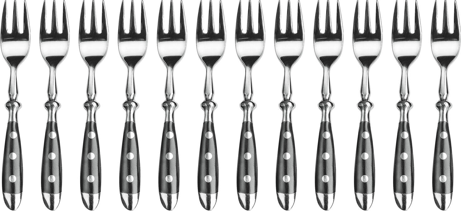 Pulsiva Gutshof Cake Fork Set of 12, 18/0 Chrome-Stainless Steel, Black Bakelite Handle, Mirror Polished, Dishwasher Safe, 15.4 cm