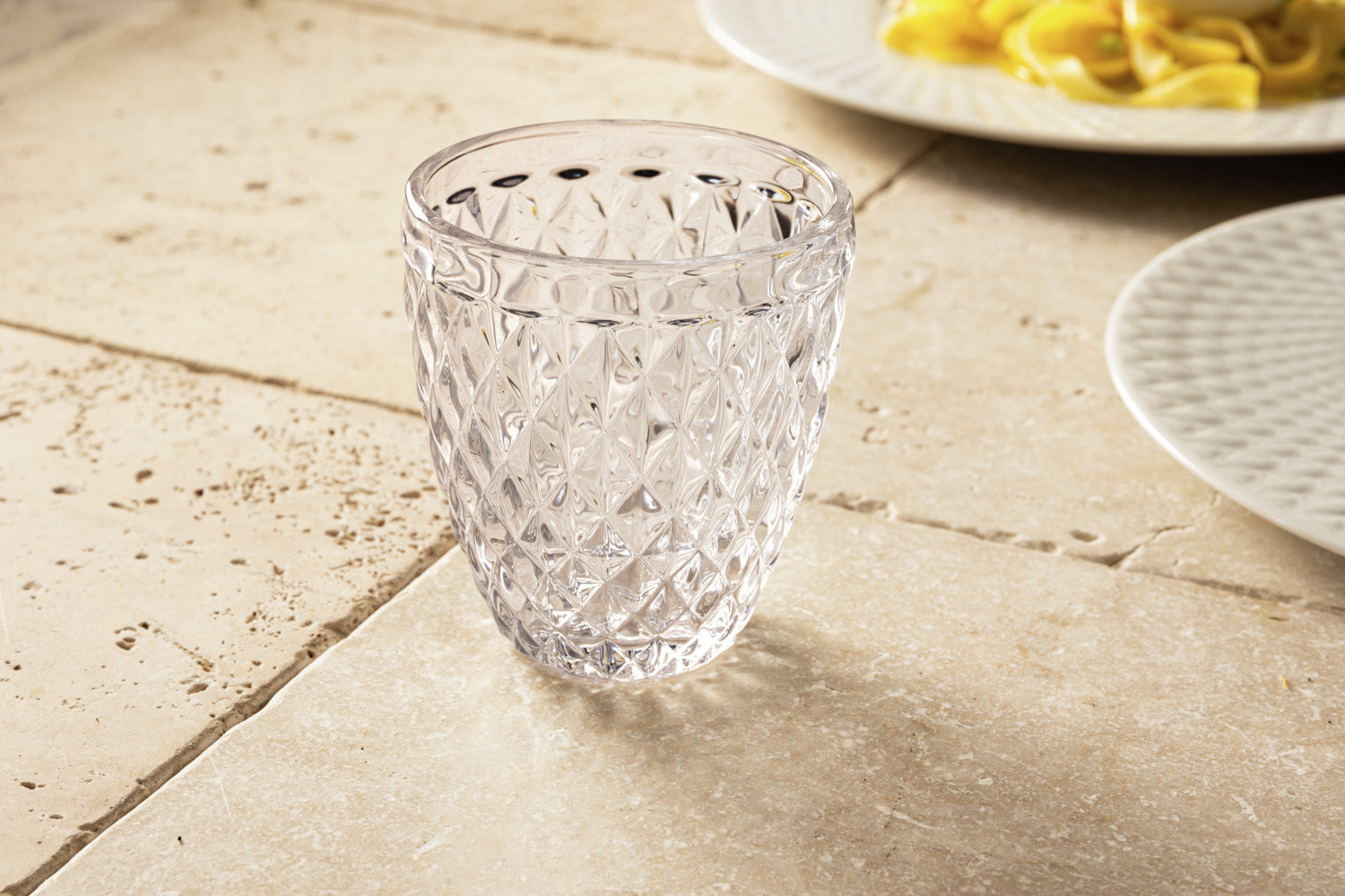 VEGA Jule Water Glasses Set of 6, 320 ml Transparent Drinking Glasses with Diamond Relief Pattern, Dishwasher Safe Glassware