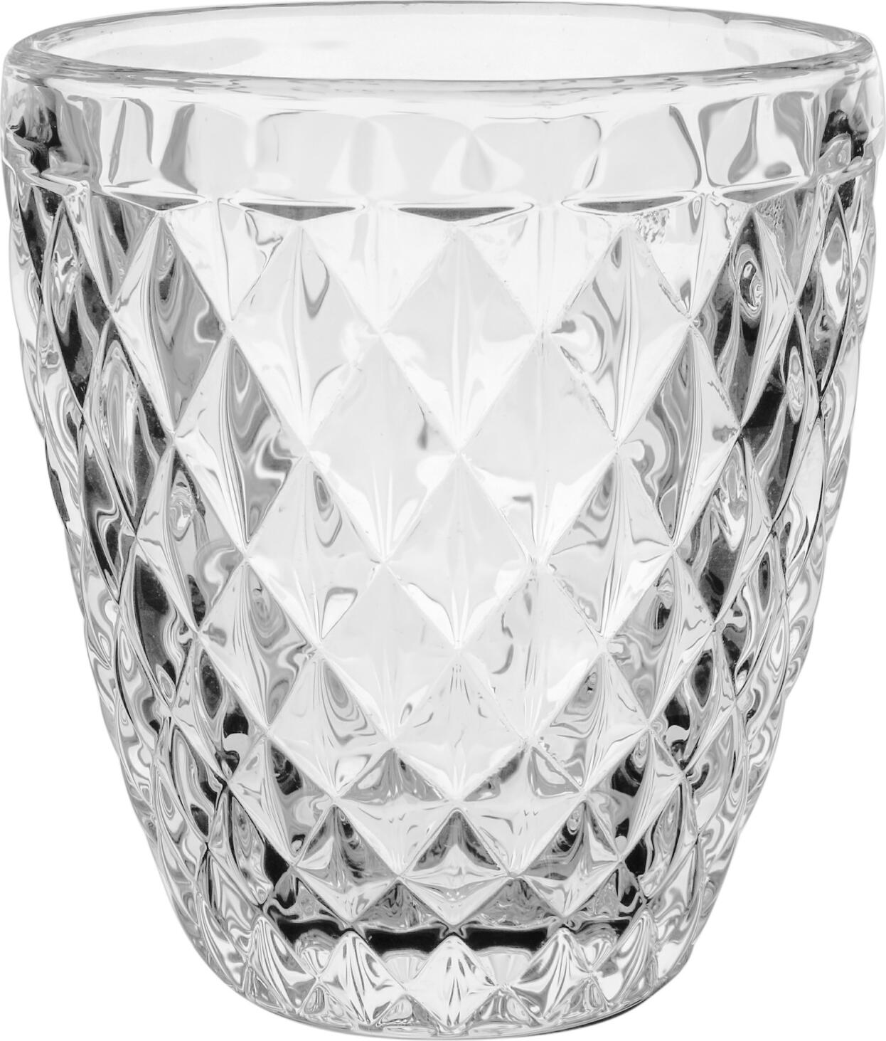 VEGA LUSINI Solutions GmbH Water glass Jule Wasserglas Jule Water glass Jule; 320 ml, 8.9x9.9 cm (ØxH); transparent; 6 piece / pack Wasserglas Jule; 320 ml, 8.9x9.9 cm (ØxH); transparent; 6 Stück / Pack Robust drinking glasses with relief on the outside. Dishwasher safe. Robuste Trinkgläser mit Relief an der Außenseite. Spülmaschinenfest.