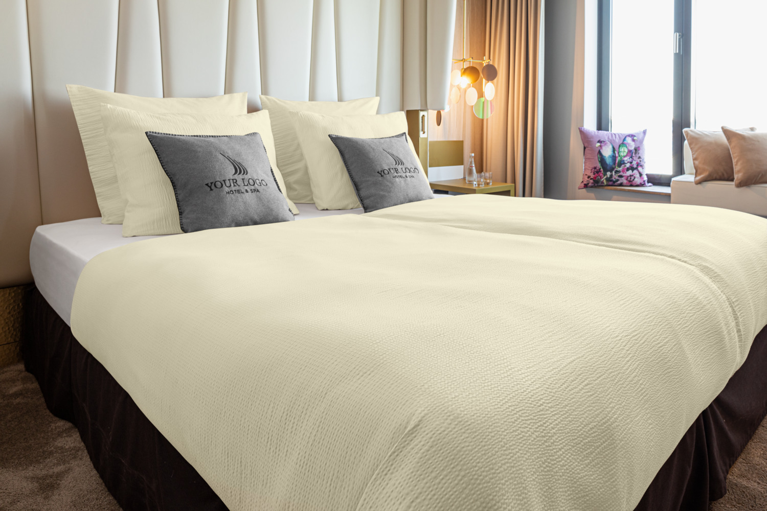 ERWIN M. LUSINI Antila Yardware Fabric, 100% Cotton Seersucker, 200 TC, 160 cm Width, Hotel Closure, OEKO-TEX Standard 100, Champagne Beige