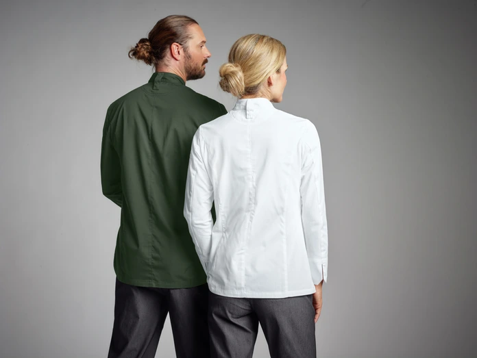 Jacketă Bucătar Femei Jobeline Lewis, Albă, Mărime 42, Mânecă Lungă, 65% Poliester 35% Bumbac, Închidere cu Capse, Inserții Piqué, Croială Croită