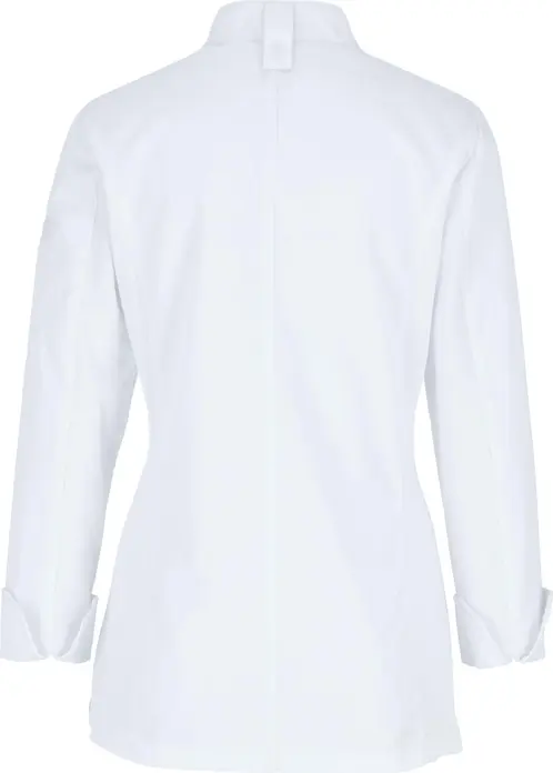 Jobeline Lewis Women's Chef Jacket, White, Long-Sleeved, 65% Polyester 35% Cotton, Snap Button Fastening, Piqué Inserts, Tailored Fit