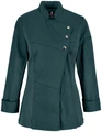 Jobeline Lewis Women's Chef Jacket, Petrol Green, Size 40, Long-Sleeved, 65% Polyester 35% Cotton, Snap Button Fastening, Piqué Inserts, Tailored Fit