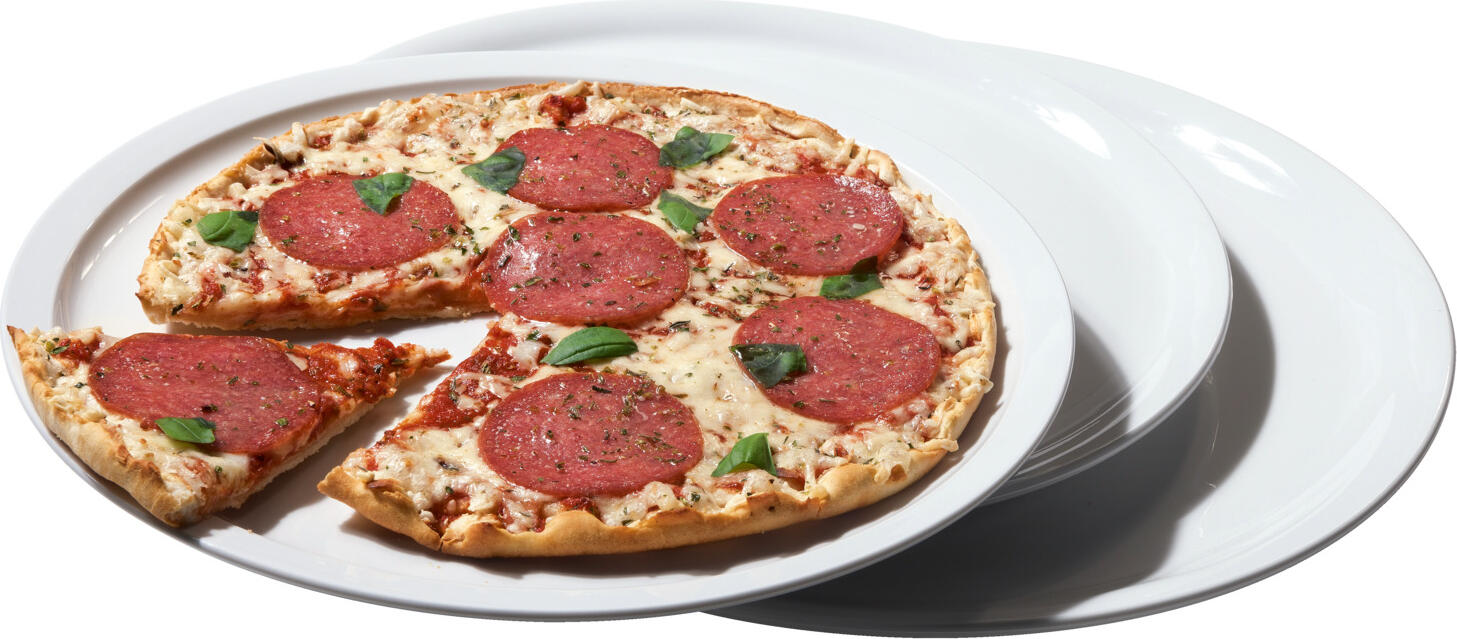 PULSIVA Cadru Round White Porcelain Pizza Plates, 32 cm, Flat Rim, Stackable, Dishwasher and Microwave Safe, Set of 6