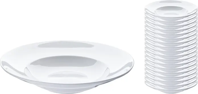 Set de 18 farfurii pentru paste PULSIVA Classic, Porțelan Alb Rotund, Adâncime Extra, Diametru 25 cm, Capacitate 370 ml, Compatibile cu Cuptorul cu Microunde
