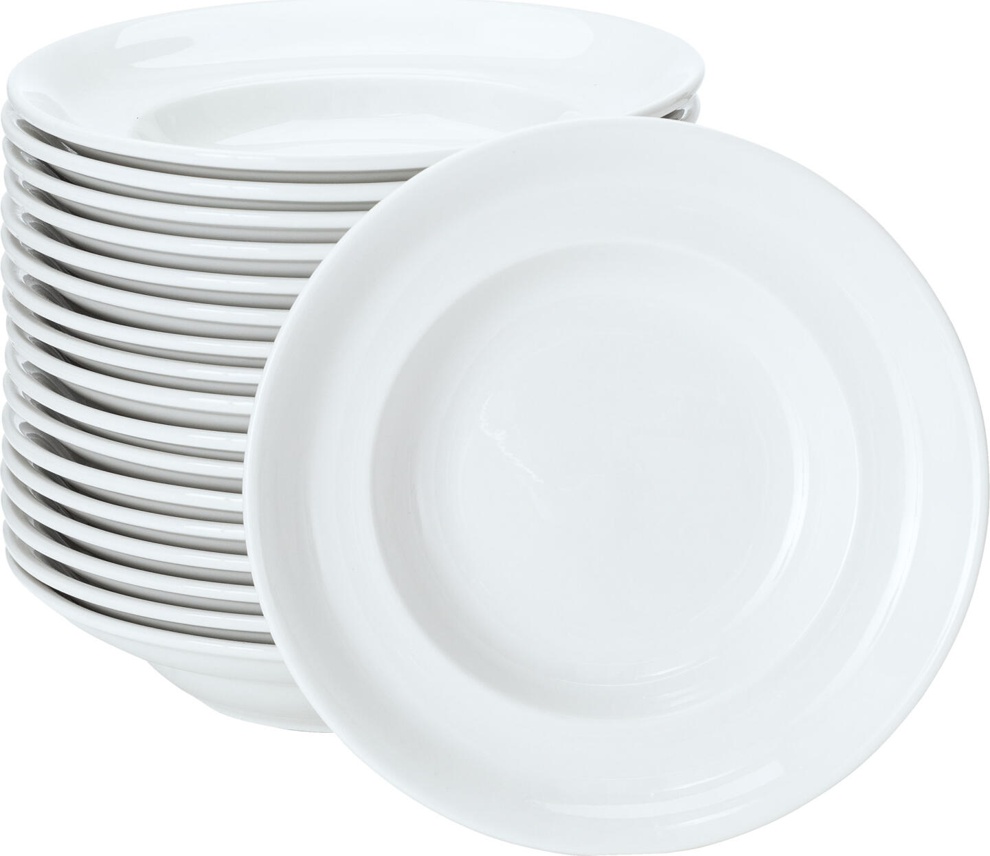 Set de 18 farfurii pentru paste PULSIVA Classic, Porțelan Alb Rotund, Adâncime Extra, Diametru 25 cm, Capacitate 370 ml, Compatibile cu Cuptorul cu Microunde