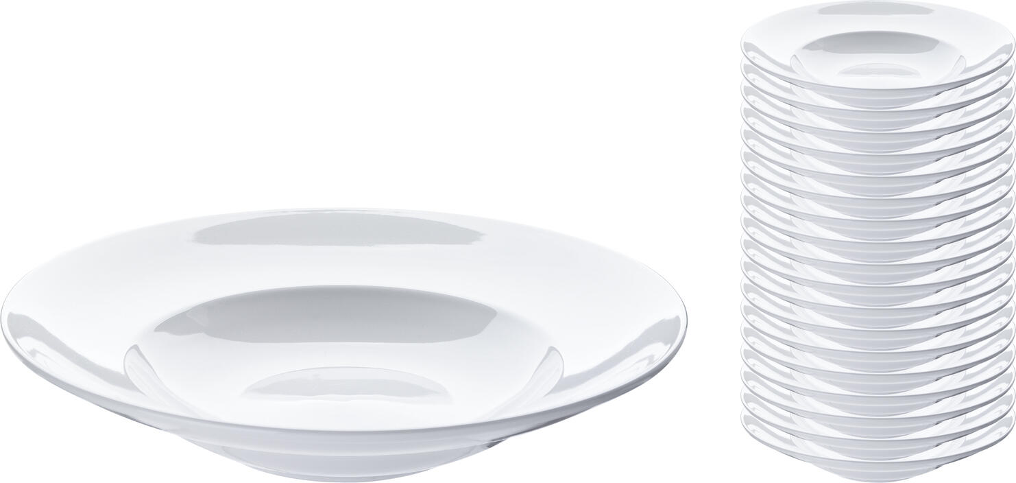 Set de 18 farfurii pentru paste PULSIVA Classic, Porțelan Alb, Farfurii Rotunde Extra Adânci, Diametru 27 cm, 520 ml, Compatibile cu Mașina de Spălat Vase și Cuptorul cu Microunde