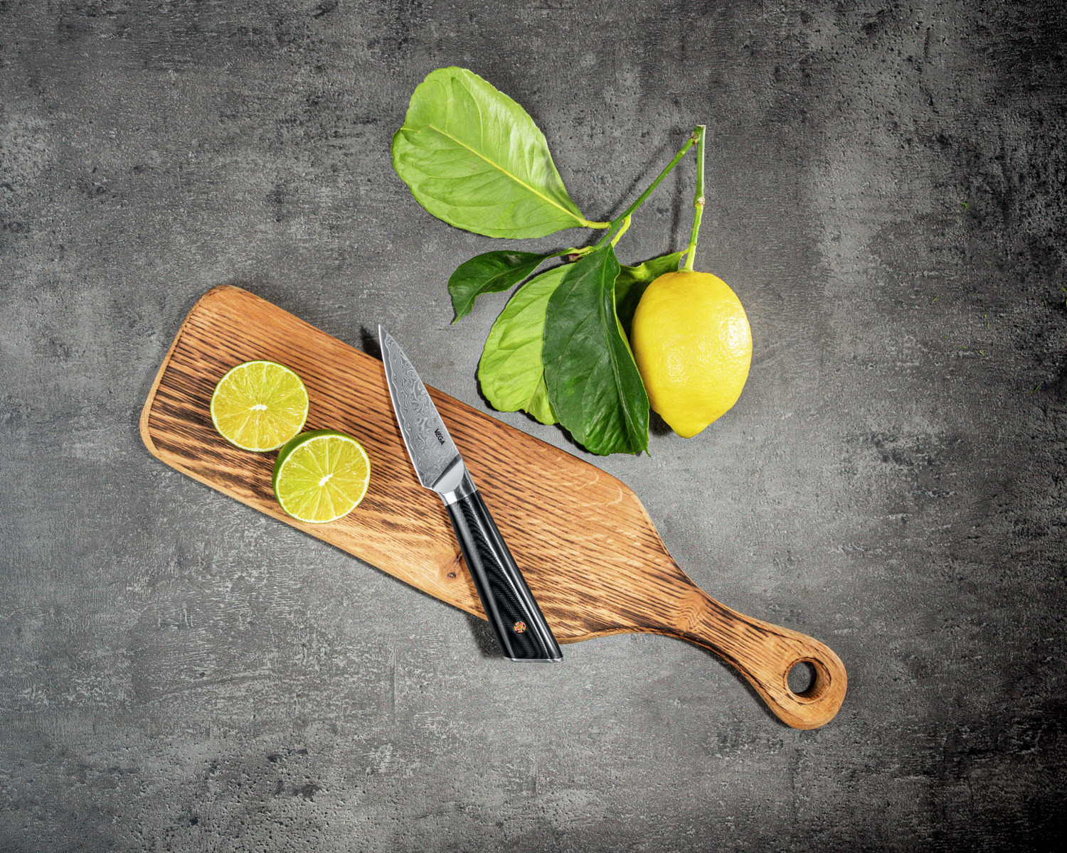 VEGA Aurora Damascus Steel Paring Knife, 9 cm Blade, 67 Layer, 15 Degree Double-Sided Edge, Ergonomic G10 Handle, Professional Kitchen Cutlery