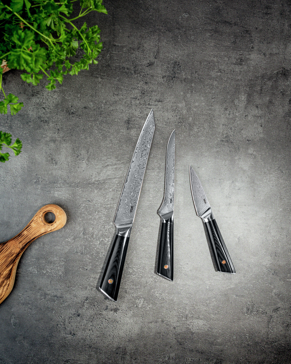 VEGA Aurora Damascus Steel Paring Knife, 9 cm Blade, 67 Layer, 15 Degree Double-Sided Edge, Ergonomic G10 Handle, Professional Kitchen Cutlery