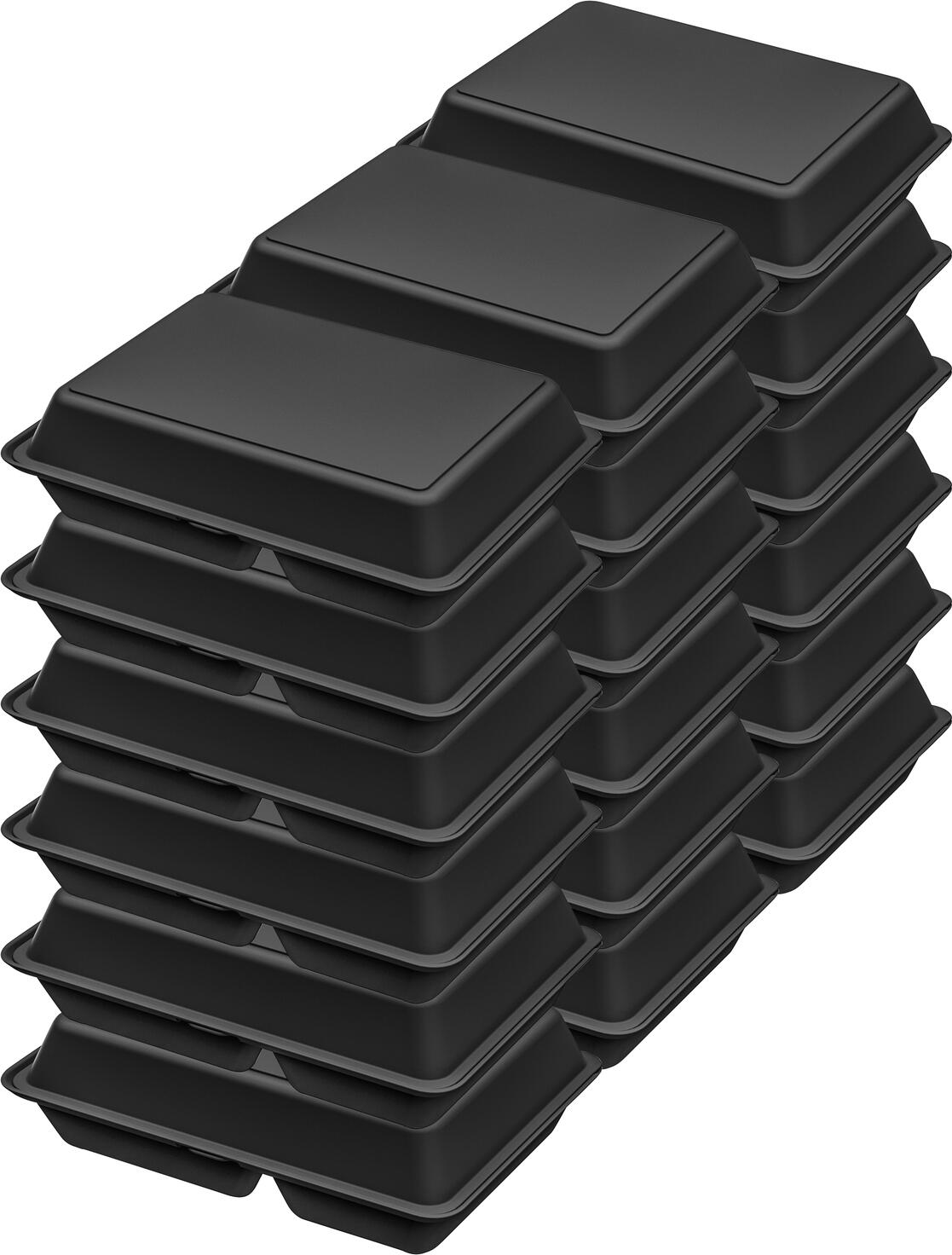 elasto REuse Hotaka Reusable Menu Box, 3 Compartments, 800 ml, Polypropylene, Microwave and Dishwasher Safe, Black, Set of 18 Pieces