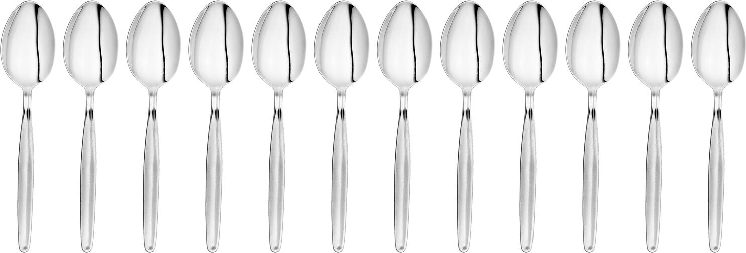 Pulsiva Basic Coffee Spoon Set of 12, 18/0 Chrome-Stainless Steel, Rustproof, Matt Polished Silver, 13.7 cm, Dishwasher Safe, Catering Grade