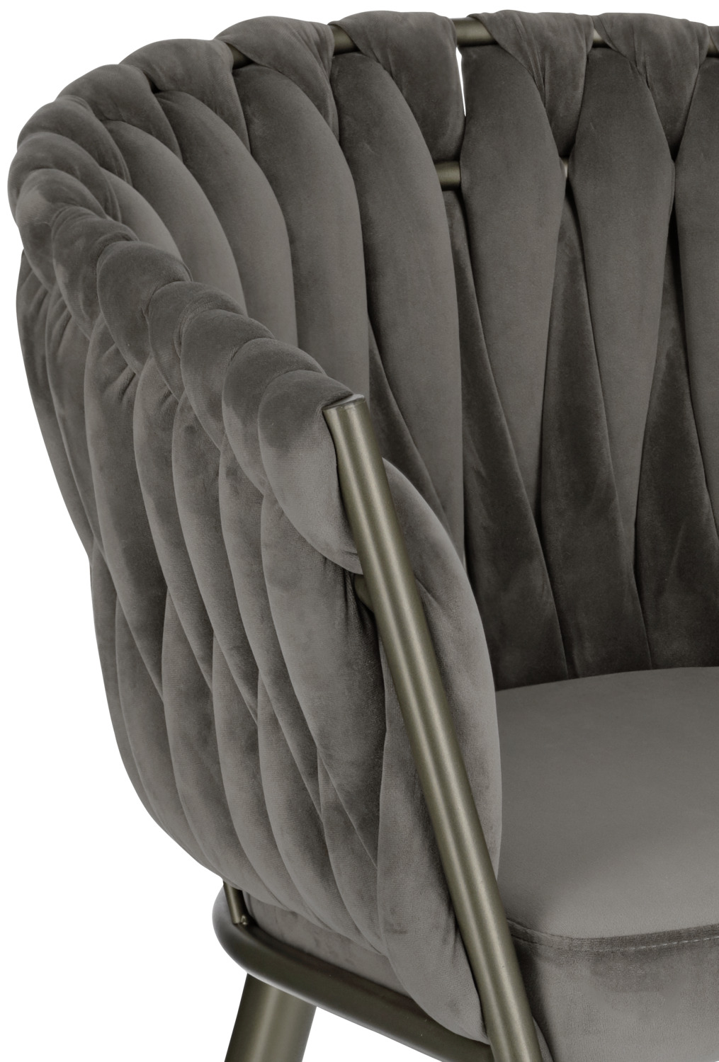 VEGA Wave Armchair, Grey Velvet Upholstery, Metal Frame, Knotted Design Armrest and Backrest, 47x48x77 cm, Fully Assembled