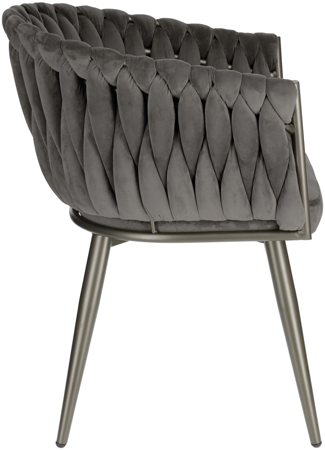 VEGA Wave Armchair, Grey Velvet Upholstery, Metal Frame, Knotted Design Armrest and Backrest, 47x48x77 cm, Fully Assembled