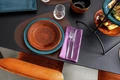 VEGA Oriento Flat Plate Set of 6, 27 cm Blue Speckled Stoneware, Hand-painted Round Plates with Irregular Edges, Dishwasher and Microwave Safe