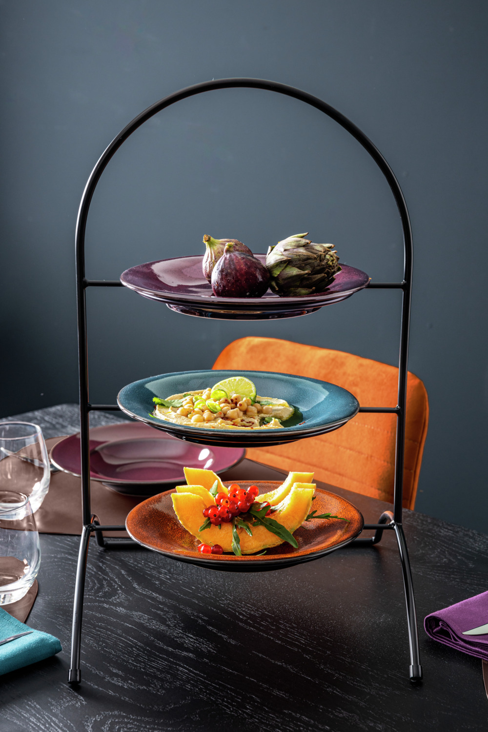 VEGA Oriento Flat Plate Set of 6, 23.5 cm Stoneware Round Plates, Terracotta Speckled Finish with Irregular Edges, Microwave and Dishwasher Safe