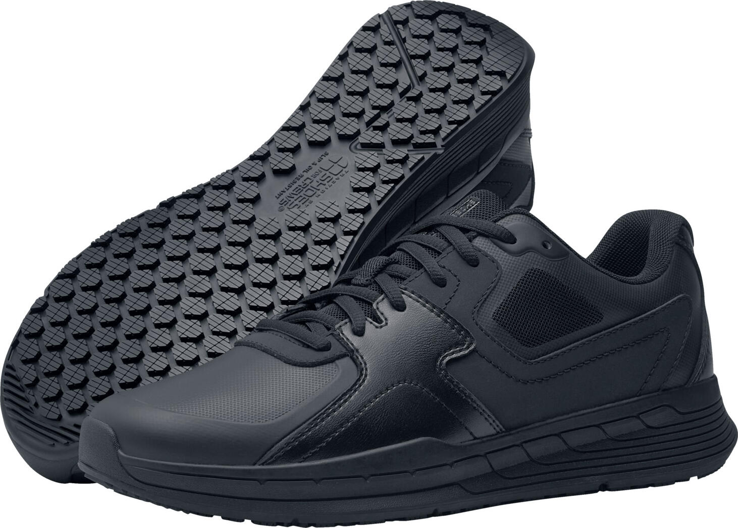 Incaltaminte de lucru unisex Shoes For Crews Condor, din piele neagra, talpa antiderapanta si rezistenta la ulei, rezistente la apa, fara metal