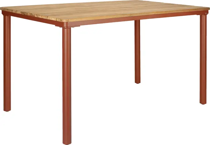Masa Exterior Rectangulara VEGA Zolia, Sipca Teak si Cadru Aluminiu Russet, 130x80x76 cm, Rezistenta la Intemperii si UV, Certificare FSC, 4-6 Persoane