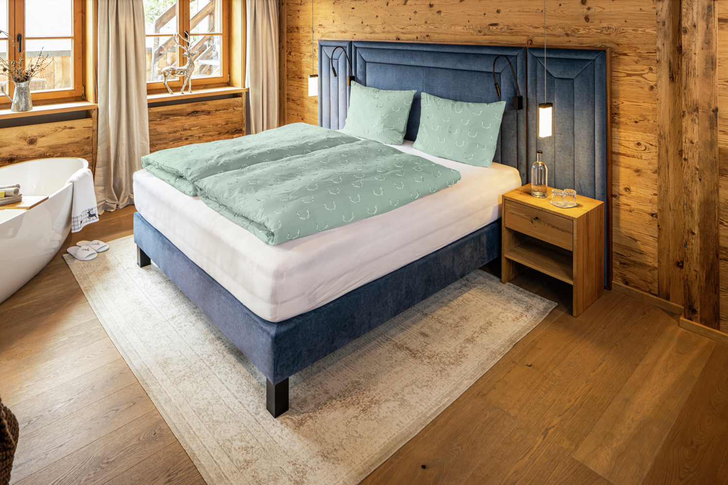 Husa pentru pilota ERWIN M. LUSINI Enns, 100% bumbac percale, 155 x 220 cm, Design cu corne de cerb, Fermoar, Lenjerie de hotel