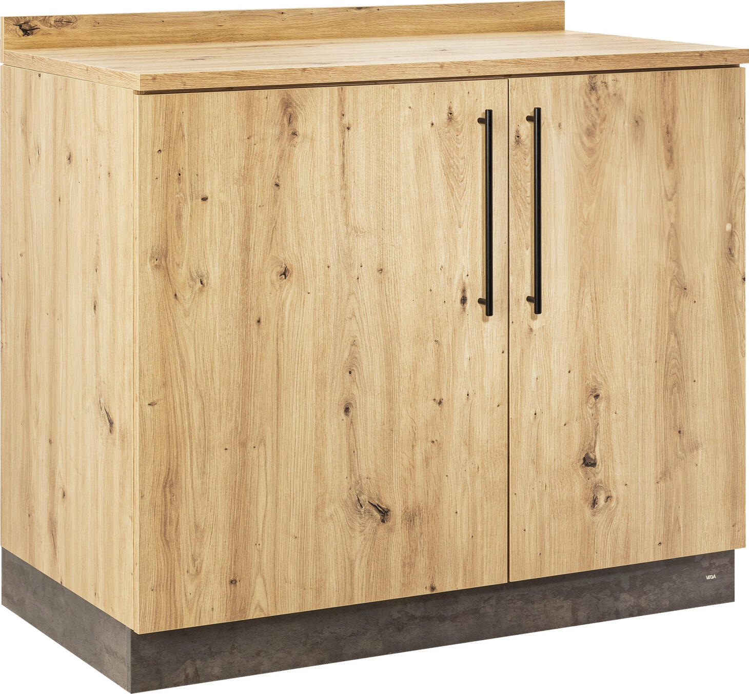 VEGA LUSINI Solutions GmbH Serving station Baristo Basic with hinged doors Servicestation Baristo Basic, mit Drehtüren Serving station Baristo Basic with hinged doors; 110x61x99.5 cm (WxDxH); wild oak, handle black Servicestation Baristo Basic, mit Drehtüren; 110x61x99.5 cm (BxTxH); wildeiche, Griff schwarz The Baristo Basic service station is the perfect piece of furniture for restaurants, cafés, bakeries or business areas, whether as a self-service coffee station or service point in everyday catering. The sturdy storage surface provides space for professional coffee machines, cash register systems or menus and everything that needs to be within easy reach. Maximum load of the work surface 80 kg. The Baristo Basic system consists of wood-based panels. * 2 different colour versions available * 2 hinged doors with high-quality hinges and two height-adjustable shelves (max. load 25 kg per shelf) * Floor levelling feet * Back with decorative coating for free-standing positioning in the room * delivered assembled * Suitable for indoor use only Die Service-Station Baristo Basic ist das perfekte Mobiliar für Restaurant, Café, Bäckerei oder Businessbereich, ob als Self-Service Kaffeestation oder Servicepoint im Gastroalltag. Auf der robusten Ablagefläche finden Profi-Kaffeemaschinen, Kassensysteme oder Speisekarten Platz und alles, was schnell griffbereit sein soll. Maximale Belastung der Arbeitsfläche 80 kg. Das System Baristo Basic besteht aus Holzwerkstoffplatten. * 2 unterschiedliche Farbausführungen verfügbar * 2 Drehtüren mit hochwertigen Topfbändern und zwei höhenverstellbare Fachböden (max. Belastung 25 kg pro Boden) * bodenausgleichen Stellfüße * Rückseite mit dekorativen Beschichtung zum freien Stellen im Raum * wird montiert geliefert * nur für den Innenbereich geeignet