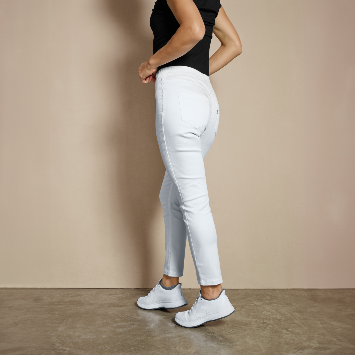 Jobeline Ellie 7/8 Women's Trousers, Fitted Cut, Cotton-Polyester-Elastane Blend, Elasticated Side Waistband, White, Size 34