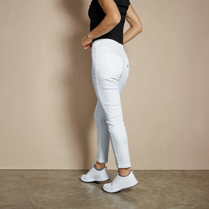 Jobeline Ellie 7/8 Women's Trousers, Fitted Cut, Cotton-Polyester-Elastane Blend, Elasticated Side Waistband, White, Size 34