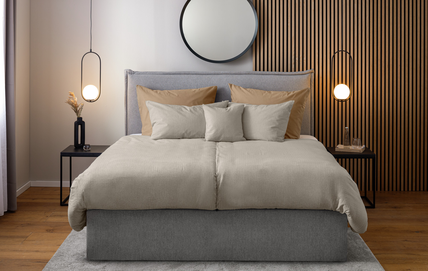 ERWIN M. Den Haag Duvet Cover, 100% Cotton Seersucker, Woven Stripe, 140 x 200 cm, Sand Beige, Hotel Closure, Easy-care, OEKO-TEX Standard 100