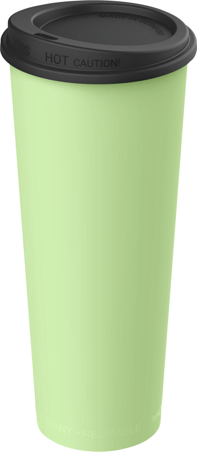 elasto REuse elasto GmbH & Co. KG Reusable cup Michigan Including lid Mehrwegbecher Michigan inkl. Deckel Reusable cup Michigan Including lid; 500 ml, 7.9x18 cm (ØxH); green/black; 25 piece / pack Mehrwegbecher Michigan inkl. Deckel; 500 ml, 7.9x18 cm (ØxH); grün/schwarz; 25 Stück / Pack The reusable cup is made of 100 % recyclable polypropylene and is BPA-free. It is ideal for the takeaway sector. Unnecessary packaging waste is a thing of the past thanks to this reusable cup. Stackable, microwaveable and suitable for dishwasher. Can reliably withstand temperatures between 0 °C and +110 °C. Supplied with lid. Leakproof. Orders of one packaging unit or more can also be customized with your desired logo. Der wiederverwendbare Mehrwegbecher besteht aus 100  % recycelbaren Polypropylen, BPA frei. Ideal für den Take-Away Bereich. Mit dem Mehrwegbecher ist Schluss mit dem Verpackungsmüll. Stapelbar, mikrowellengeeignet und spülmaschinengeeignet. Die Temperaturbeständigkeit ist zwischen 0 °C und +110 °C zuverlässig gewährleistet. Lieferung mit Deckel. Schwappsicher. Eine Veredelung ab einer Verpackungseinheit mit Ihrem Wunsch-Logo als Gravur ist ebenfalls möglich.