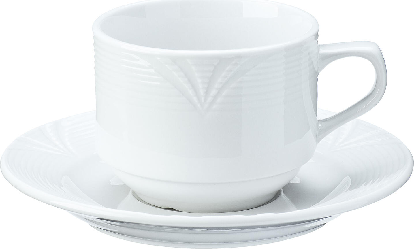 Pulsiva Rena Coffee Cup Set of 6, 190ml White Hotel Porcelain, Stackable with Relief Pattern and Condensation Drainage Channel