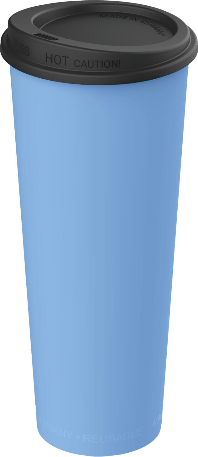 elasto REuse elasto GmbH & Co. KG Reusable cup Michigan Including lid Mehrwegbecher Michigan inkl. Deckel Reusable cup Michigan Including lid; 500 ml, 7.9x18 cm (ØxH); blue/black; 25 piece / pack Mehrwegbecher Michigan inkl. Deckel; 500 ml, 7.9x18 cm (ØxH); blau/schwarz; 25 Stück / Pack The reusable cup is made of 100 % recyclable polypropylene and is BPA-free. It is ideal for the takeaway sector. Unnecessary packaging waste is a thing of the past thanks to this reusable cup. Stackable, microwaveable and suitable for dishwasher. Can reliably withstand temperatures between 0 °C and +110 °C. Supplied with lid. Leakproof. Orders of one packaging unit or more can also be customized with your desired logo. Der wiederverwendbare Mehrwegbecher besteht aus 100  % recycelbaren Polypropylen, BPA frei. Ideal für den Take-Away Bereich. Mit dem Mehrwegbecher ist Schluss mit dem Verpackungsmüll. Stapelbar, mikrowellengeeignet und spülmaschinengeeignet. Die Temperaturbeständigkeit ist zwischen 0 °C und +110 °C zuverlässig gewährleistet. Lieferung mit Deckel. Schwappsicher. Eine Veredelung ab einer Verpackungseinheit mit Ihrem Wunsch-Logo als Gravur ist ebenfalls möglich.