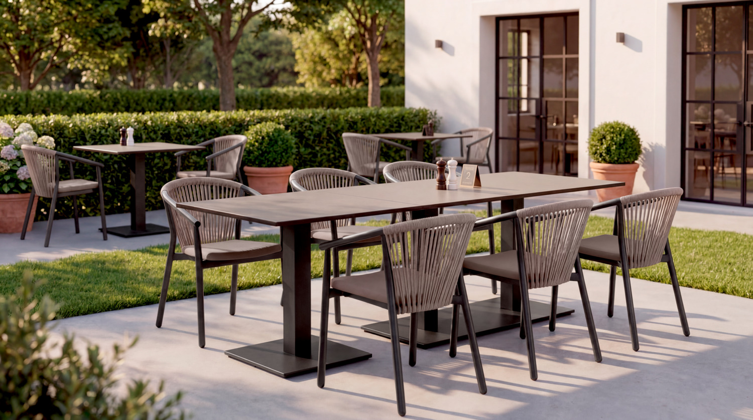 VEGA Jaro Table Frame, Powder-coated Aluminum Outdoor Table Base, Black, 45x45x72 cm, Stackable, Foldable Mounting, Adjustable Feet