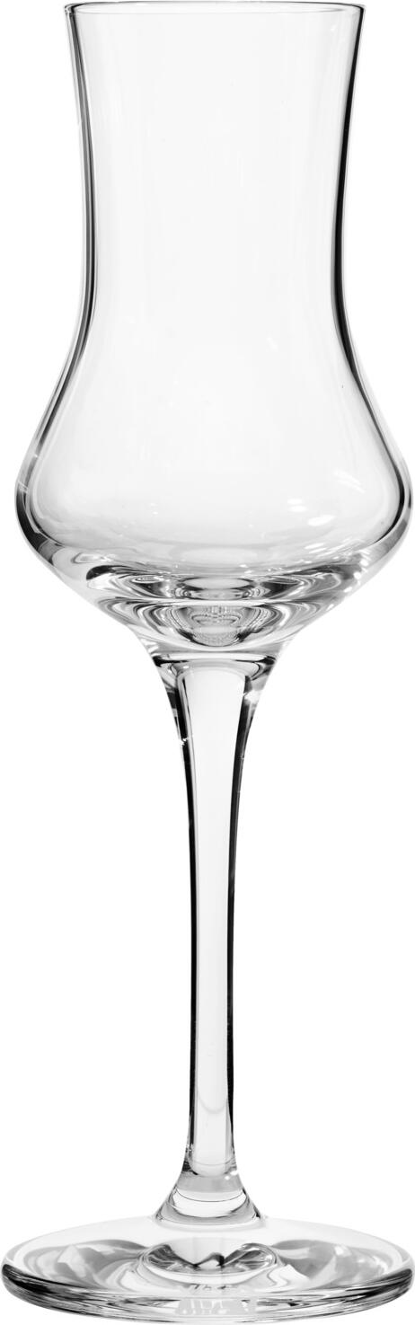 VEGA LUSINI Solutions GmbH Grappa glass Chateau Grappaglas Chateau Grappa glass Chateau; 100 ml, 4.1x17.4 cm (ØxH); transparent; 6 piece / pack Grappaglas Chateau; 100 ml, 4.1x17.4 cm (ØxH); transparent; 6 Stück / Pack The Chateau grappa glass was specially developed for high-quality spirits. Made of robust crystal glass, it offers a clear view and balanced drinking comfort that perfectly supports the bouquet of grappa or fine spirits. Dishwasher safe. Das Grappaglas Chateau wurde speziell für hochwertige Spirituosen entwickelt. Aus robustem Kristallglas gefertigt, bietet es klaren Durchblick und einen ausgewogenen Trinkkomfort, der das Bouquet von Grappa oder Edelbränden perfekt unterstützt. Spülmaschinenfest.