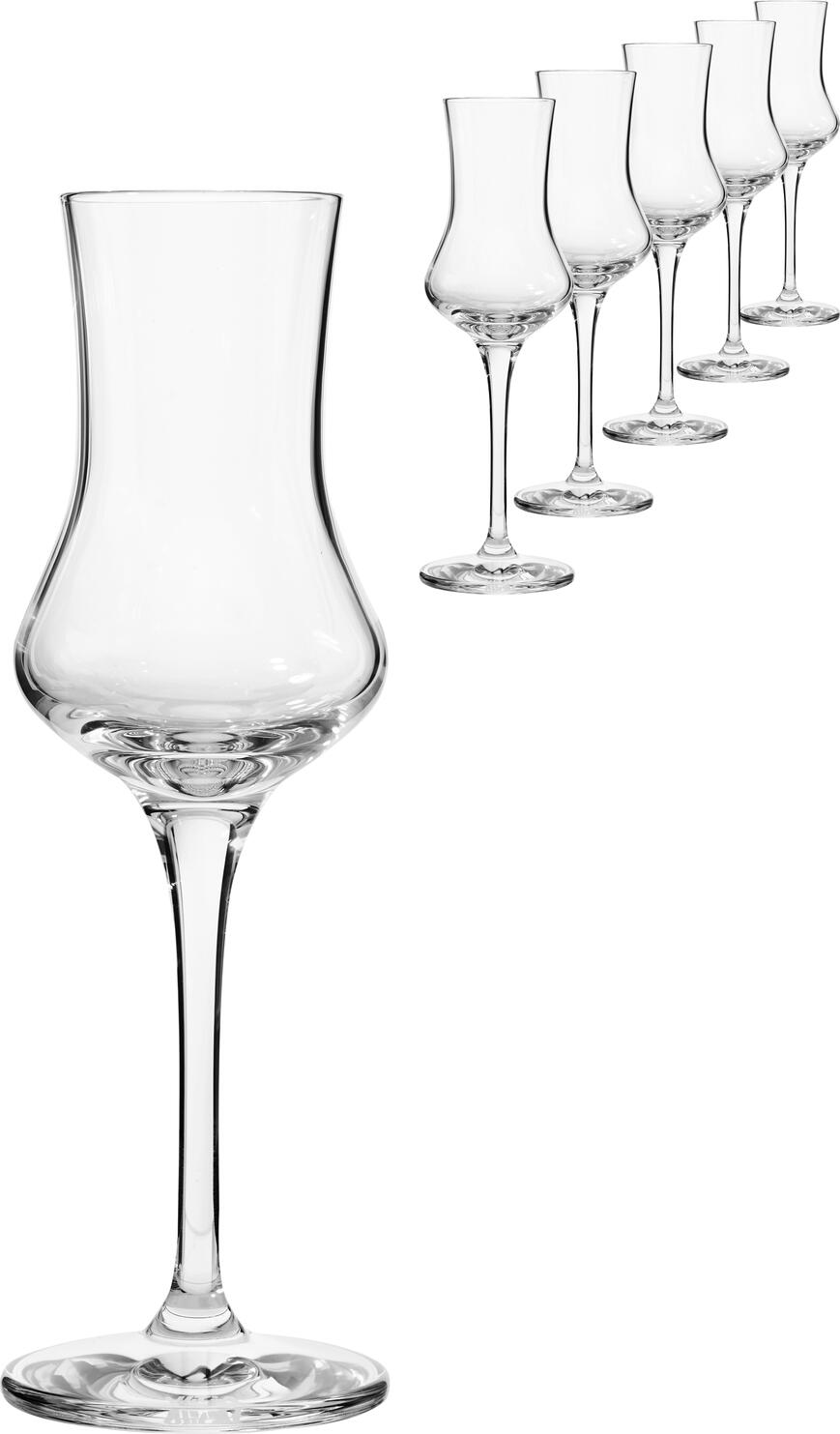 VEGA LUSINI Solutions GmbH Grappa glass Chateau Grappaglas Chateau Grappa glass Chateau; 100 ml, 4.1x17.4 cm (ØxH); transparent; 6 piece / pack Grappaglas Chateau; 100 ml, 4.1x17.4 cm (ØxH); transparent; 6 Stück / Pack The Chateau grappa glass was specially developed for high-quality spirits. Made of robust crystal glass, it offers a clear view and balanced drinking comfort that perfectly supports the bouquet of grappa or fine spirits. Dishwasher safe. Das Grappaglas Chateau wurde speziell für hochwertige Spirituosen entwickelt. Aus robustem Kristallglas gefertigt, bietet es klaren Durchblick und einen ausgewogenen Trinkkomfort, der das Bouquet von Grappa oder Edelbränden perfekt unterstützt. Spülmaschinenfest.