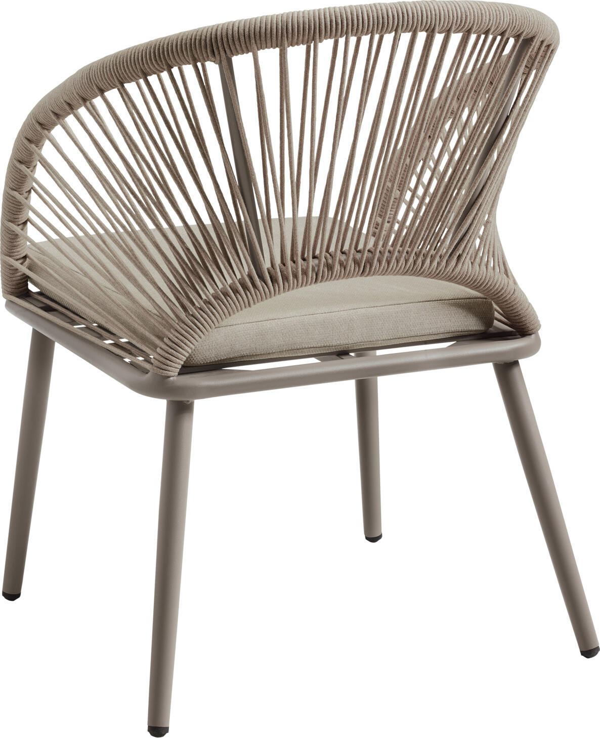 VEGA LUSINI Alcamo Outdoor Chair, Beige, Powder-Coated Aluminum Frame, Fan-Shaped Rope Wicker, Removable Olefin Fabric Cushion, 58x64x82 cm