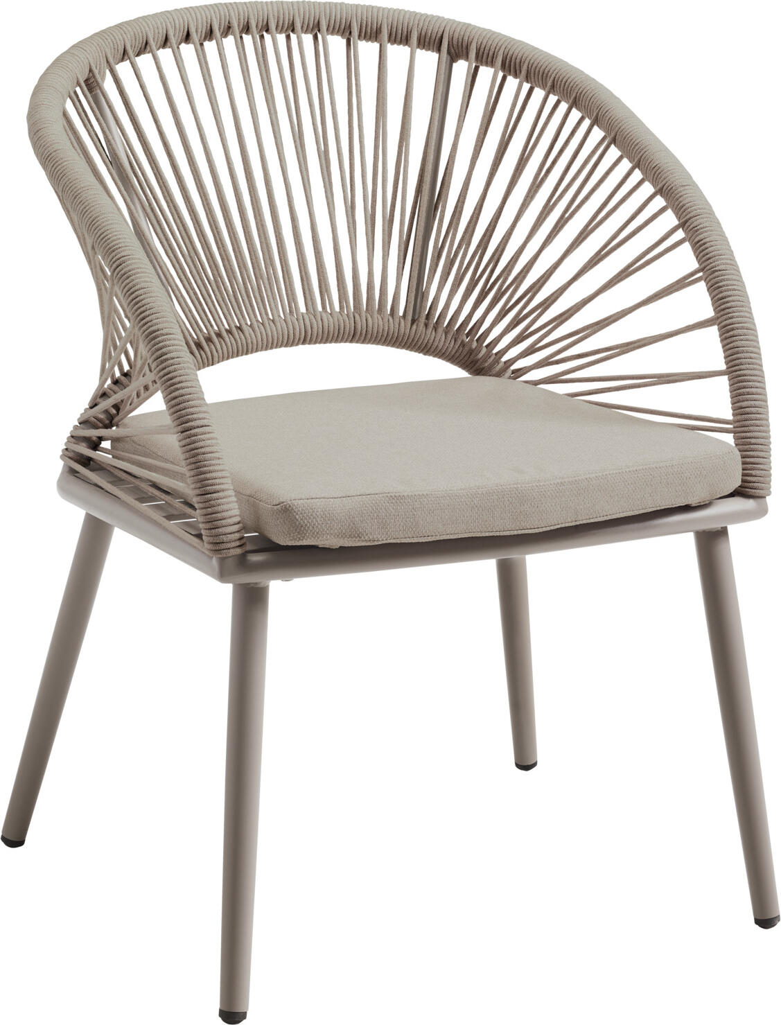 VEGA LUSINI Alcamo Outdoor Chair, Beige, Powder-Coated Aluminum Frame, Fan-Shaped Rope Wicker, Removable Olefin Fabric Cushion, 58x64x82 cm